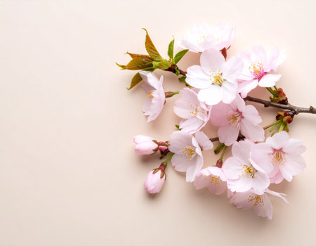 cherry blossom on a light background with space for text.の素材