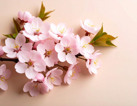 cherry blossom on a beige background, place for textの素材
