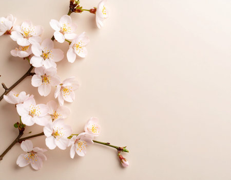 cherry blossom on a beige background with space for textの素材