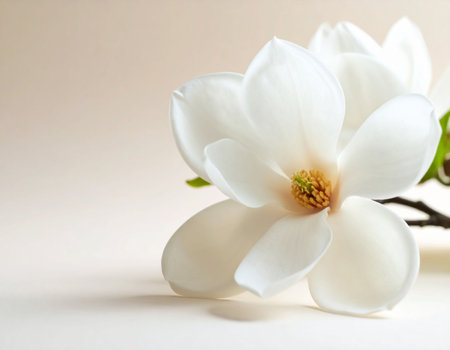 Beautiful white magnolia flower on white background. Studio shot.の素材