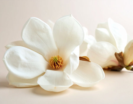 Magnolia flowers on a white background, close-up, selective focusの素材