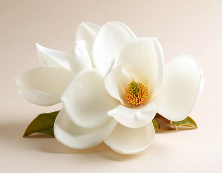 Beautiful white magnolia flowers on light background, close-upの素材
