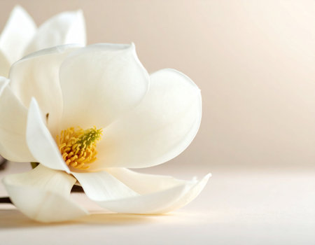 Beautiful magnolia flower on light background, closeup. Space for textの素材