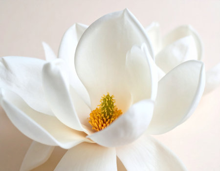 White magnolia flower close-up on a light background. High quality photoの素材