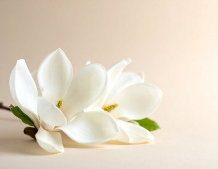 Beautiful magnolia flowers on light background, closeup. Space for textの素材