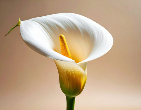 White calla lily on beige background, close-upの素材