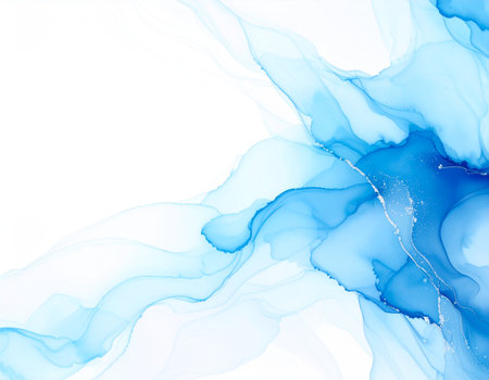 Abstract blue paint splash on white background. Alcohol ink in water.の素材