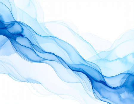 Abstract blue smoke on white background. Design element for brochure, website, flyer.の素材