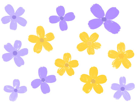 yellow and purple flowers on a white background, vector illustration, designの素材