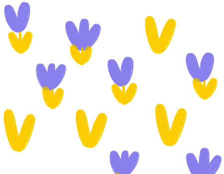 Seamless pattern with yellow and purple crocuses on a white backgroundの素材