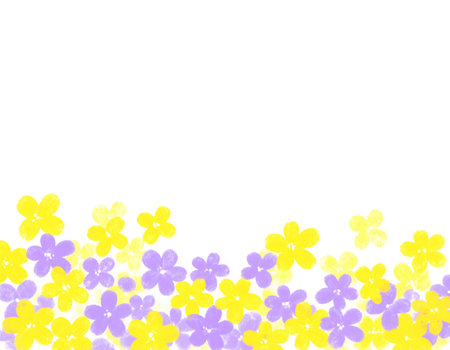 Flower frame isolated on white background. Yellow and purple flowers.の素材