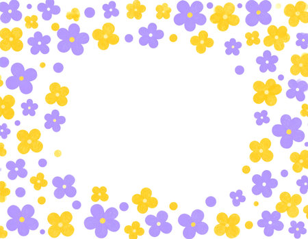 Flower frame with yellow and purple flowers on white background. Vector illustration.の素材