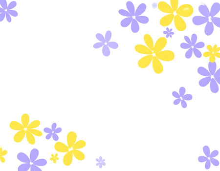 Floral background with blue, yellow and purple flowers. Vector illustration.の素材