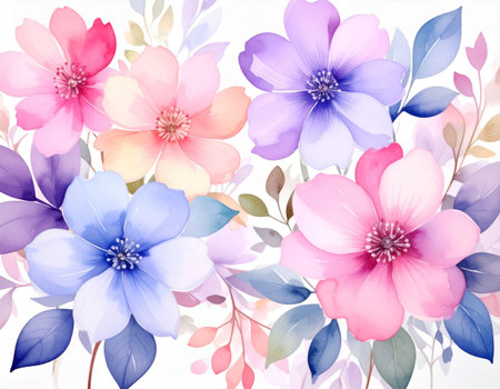 Flower watercolor illustration. Manual composition. Mother's Day, wedding, birthday. Pastel colors. Spring. Summer.の素材