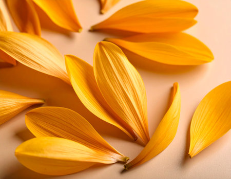 Beautiful petals of sunflower on color background, closeupの素材