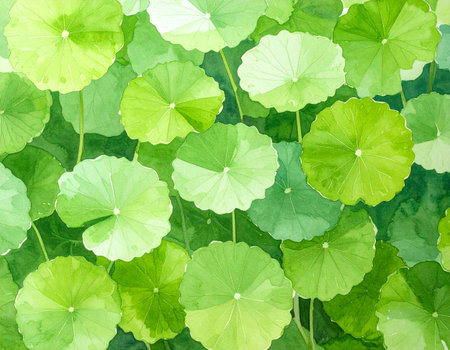 Watercolor green lotus leaf texture background. Watercolor illustration.の素材
