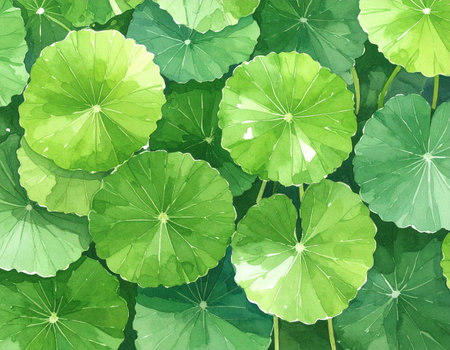 Watercolor green lotus leaves seamless pattern. Hand drawn illustration.の素材