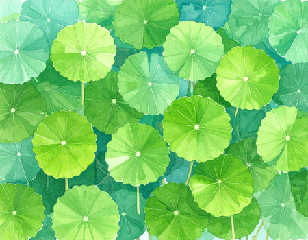 Watercolor green lotus leaf background. Green lotus leaf pattern.の素材