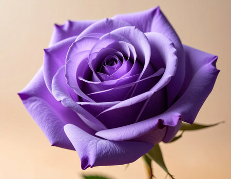 purple rose on a beige background, closeup of photoの素材