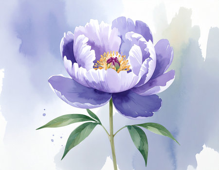 Beautiful purple peony flower on watercolor background. Vector illustration.の素材