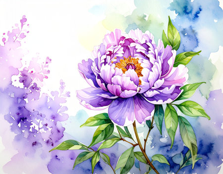 Watercolor floral background with peony flowers. Hand drawn illustration.の素材