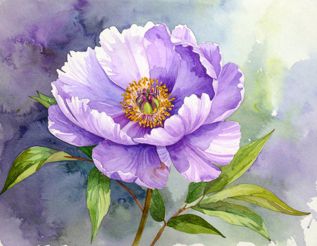watercolor painting of peony flower on watercolor background, illustrationの素材