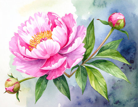 Beautiful peony flowers. Watercolor painting. Hand drawn illustrationの素材