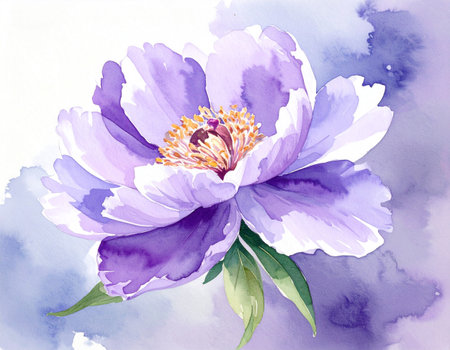 Purple peony flower. Watercolor painting. Hand drawn illustration.の素材