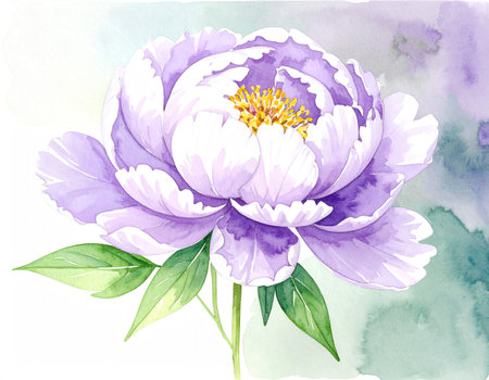 Purple peony flower. Watercolor illustration. Hand drawn.の素材