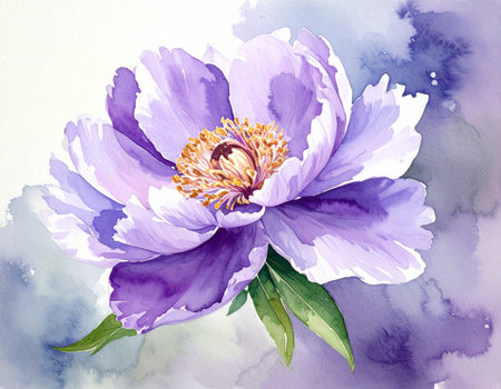 Purple peony flower. Watercolor painting on white background.の素材