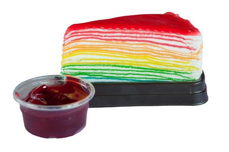 Strawberry rainbow crepe cakeの写真素材