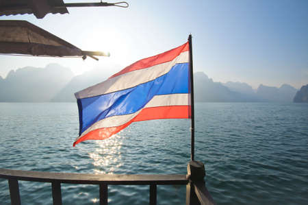 Flag of Thailand at Khao Sok National Park, Mountain and Lake in Southern Thailandの写真素材