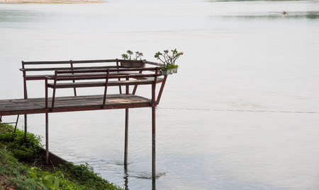 Wooden Terrace on the riversideの写真素材