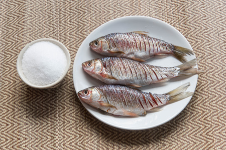 Fishs sprinkle with salt for fried,Thai style foodの写真素材