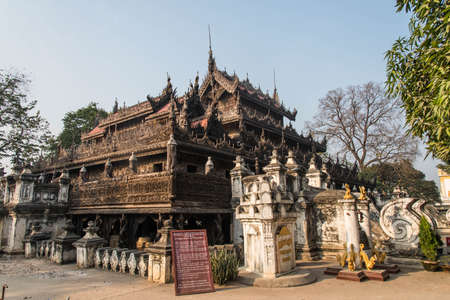Shwenandaw Kyaung Temple or Golden Palace Monastery in Mandalay, Myanmarの写真素材