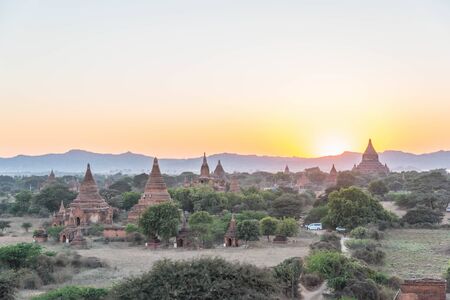Sunrise at Ancient Temples in Bagan, Myanmar,Silluateの写真素材