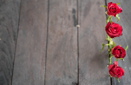 Red roses on wood background,Retro vintage ,Valentines Dayの写真素材
