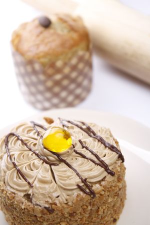 -Close up of jelly cake with white backgroundの写真素材