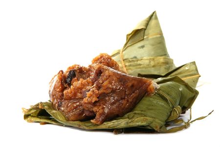 Close up Zongzi with full of ingredient in white backgroundの写真素材