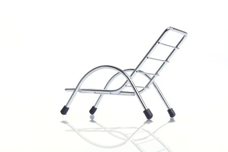 Subject: side view silver steel chair isolated on white background.の写真素材