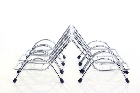 top view silver steel chair isolated on white background.