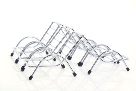 Side view silver steel chair isolated on white background. の写真素材