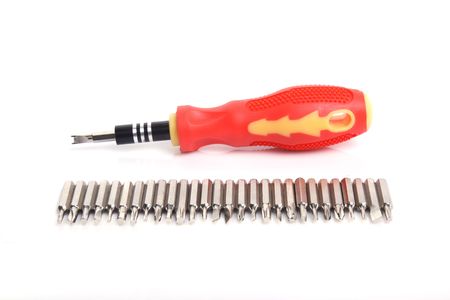 close up of screwdriver set on white backgroundの写真素材