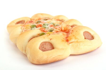 Close up one Sausage Bread isolated on a white backgroundの写真素材