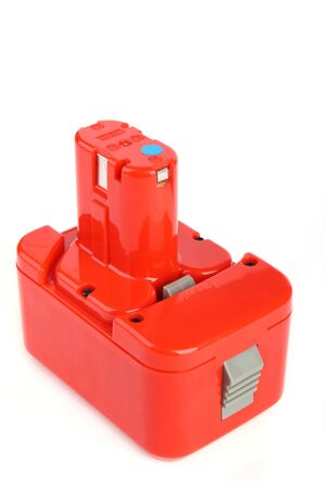 Close up Drill battery isolated on white backgroundの写真素材