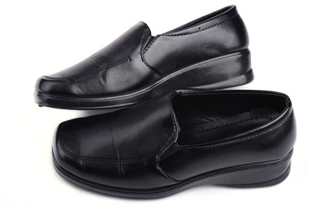 Close up  leather shoe isolated on white backgroundの写真素材