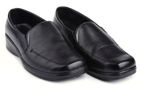 Close up  leather shoe isolated on white backgroundの写真素材