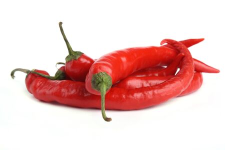 Red chili pepper isolated on white backgroundの写真素材