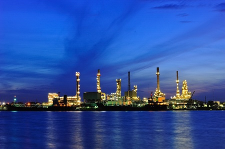 Oil refinery at twilight, Chao Phraya river, Thailand 