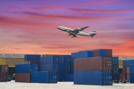 industrial port with containers and air for logistic conceptの写真素材